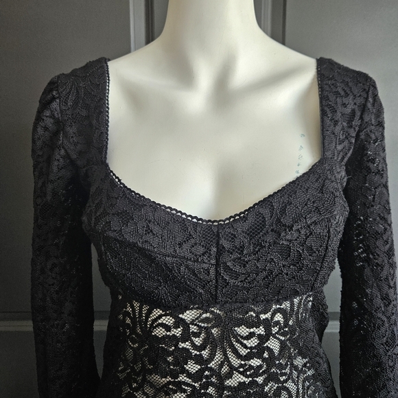 Free People Adored Black Lace Maxi Dress Sz Small NWT Whimsigoth Dark Romantic - Picture 7 of 14